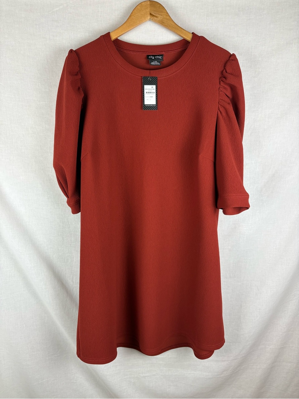 NWT City Chic Impulse Vibes Puff-Sleeve Mini Dress Amber Size L